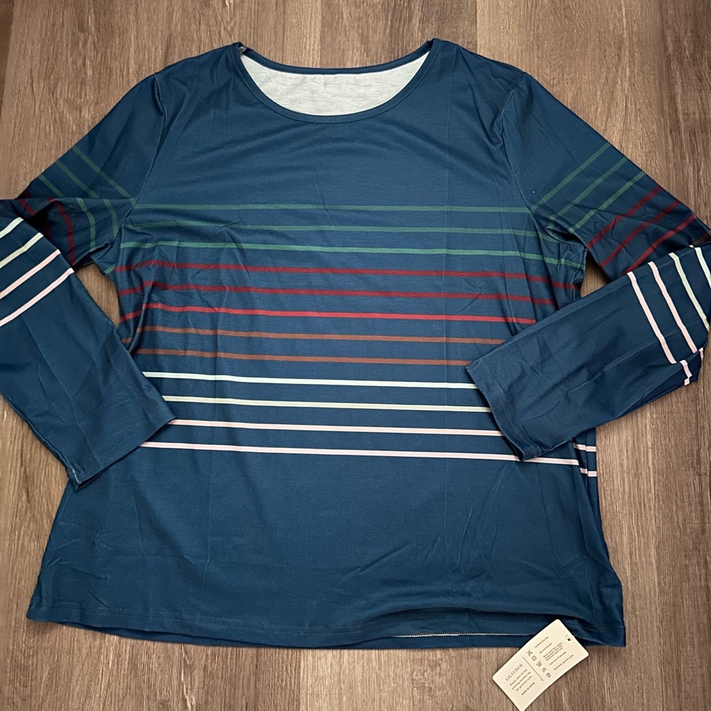 New Lilycoco Blue Striped Top XL